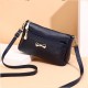 Glossy Plain Zippers Pockets Adjustable Stripe Shoulder Bag - Black |image