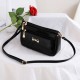 Glossy Plain Zippers Pockets Adjustable Stripe Shoulder Bag - Black |image