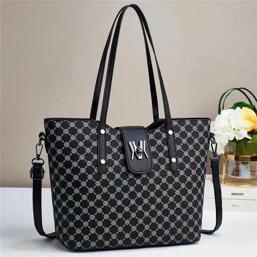 Trendy Check Box Pattern Cross-Border Tote Shoulder Bags - Black |image