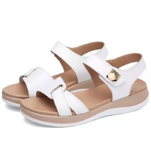 Velcro Closure Open Toe Bottom Flat Women Sandals - White |image