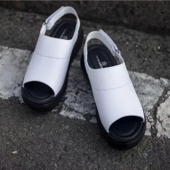 Showing image for Waterproof Fish Mouth Ankle Strap Closure Wedge Sandals - White Fish Mouth Ankle Strap Closure Wedge Sandals - White |image