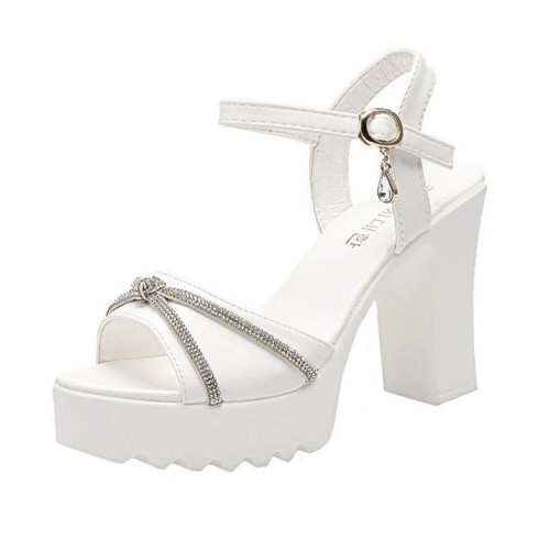 Fish Mouth Platform Buckle Strap Bohemian Women Heels - White |image