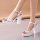 Fish Mouth Platform Buckle Strap Bohemian Women Heels - White |image