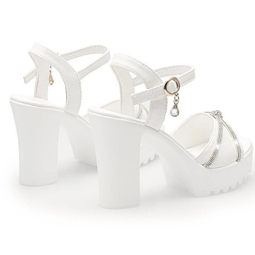 Fish Mouth Platform Buckle Strap Bohemian Women Heels - White |image