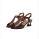 Elegant Open Toe Buckle Strap Low Women Heel Sandals Brown |image