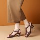 Elegant Open Toe Buckle Strap Low Women Heel Sandals Brown |image