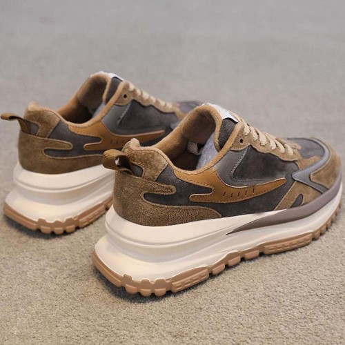 Round Toe Lace Up Chunky Heel Women Sneakers Brown |image