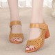 Velcro Hollow Out Fish Mouth Mid Heels Women Sandals Brown |image