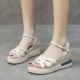 Multi Strapped Buckle Closure Ankle Wedge Women Sandals Cream