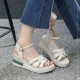 Multi Strapped Buckle Closure Ankle Wedge Women Sandals Cream |image