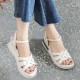 Multi Strapped Buckle Closure Ankle Wedge Women Sandals Cream |image