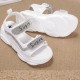 Rhinestone Round Head Velcro Muffin Wedge Sandals - White |image