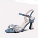 Braided Thin Strap Rhinestone Women High Heels Blue |image
