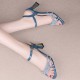 Braided Thin Strap Rhinestone Women High Heels Blue |image