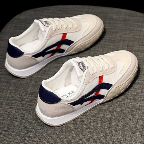 Canvas Breathable Lace Up Stripes Women Sneakers -Blue |image