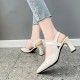 Elegant Pointed Toe Leather Strap Women High Heels Beige |image