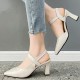 Elegant Pointed Toe Leather Strap Women High Heels Beige |image