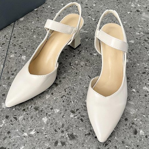 Elegant Pointed Toe Leather Strap Women High Heels Beige |image