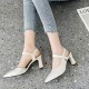 Elegant Pointed Toe Leather Strap Women High Heels Beige |image