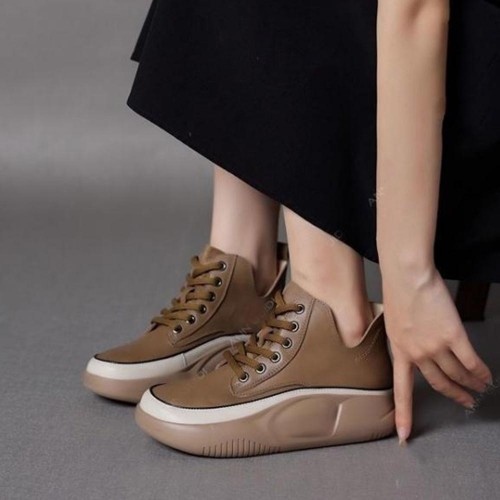 Short Thick Bottom Water Proof Women Casual Sneakers Brown |image