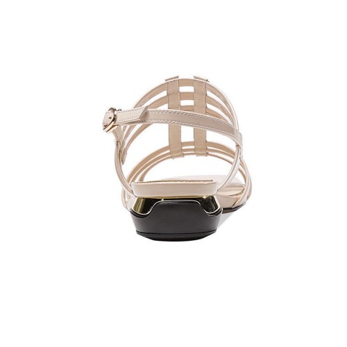 Rome Style Patent Leather hollow out Straped Low Heel Sandals - Cream |image