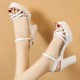 Platform Peep Toe Ankle Straps Hollow High Heel Sandals - White |image