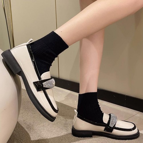 Platform Rhinestone Slip On Sponge Bottom Loafers Shoes - Cream |image