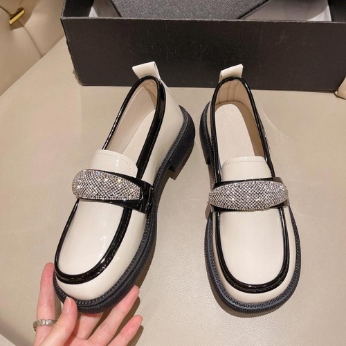 Platform Rhinestone Slip On Sponge Bottom Loafers Shoes - Cream |image