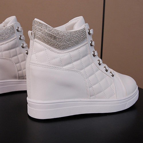 Rhinestone Decorated Style High Top Comfortable Women Sneakers - White |image