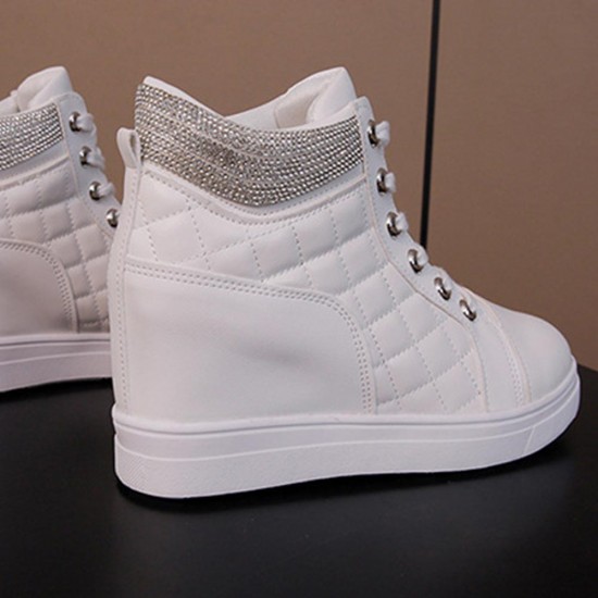 Rhinestone Decorated Style High Top Comfortable Women Sneakers - White |image