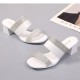 Rhinestone Open Toe Stripes Women Slipper Sandals - White |image