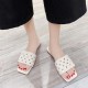 Comfortable Flat Bottom Square Toe Rhombus Slippers - White |image