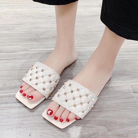 Showing image for Comfortable Flat Bottom Square Toe Rhombus Slippers - White Comfortable Flat Bottom Square Toe Rhombus Slippers - White |image