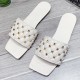 Comfortable Flat Bottom Square Toe Rhombus Slippers - White |image