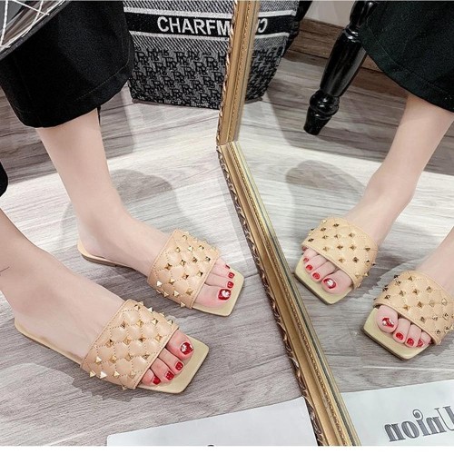Comfortable Flat Bottom Square Toe Rhombus Slippers - Brown |image