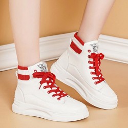 Platform Shallow Mouth Thick Soled Lace Up Ankle Sneakers - White