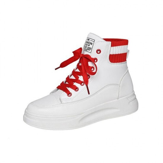 Showing image for Platform Shallow Mouth Thick Soled Lace Up Ankle Sneakers - White Platform Shallow Mouth Thick Soled Lace Up Ankle Sneakers - White |image