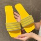 Cross Border Rhinestone Square Head Flat Bottom Slippers - Yellow
