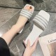 Cross Border Rhinestone Square Head Flat Bottom Slippers - White |image