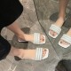 Cross Border Rhinestone Square Head Flat Bottom Slippers - White |image