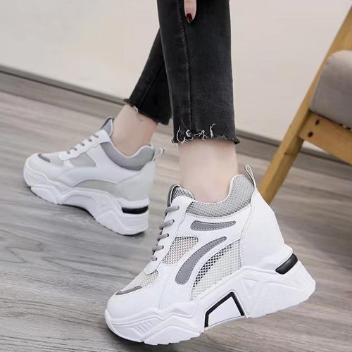 Leisure Platform Mesh Breathable Soft Sole Sports Sneakers - Grey |image