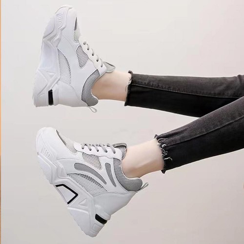 Leisure Platform Mesh Breathable Soft Sole Sports Sneakers - Grey |image