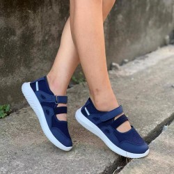 Round Toe Shallow Mouth Velcro Flat Casual Shoes - Blue