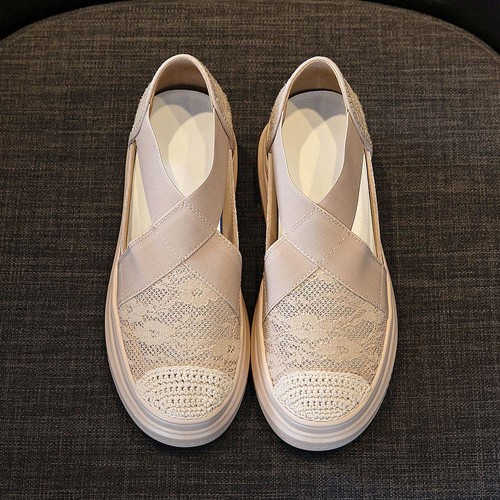Thick Soled Hollow Breathable Pedal Loafer Casual Shoes Beige |image