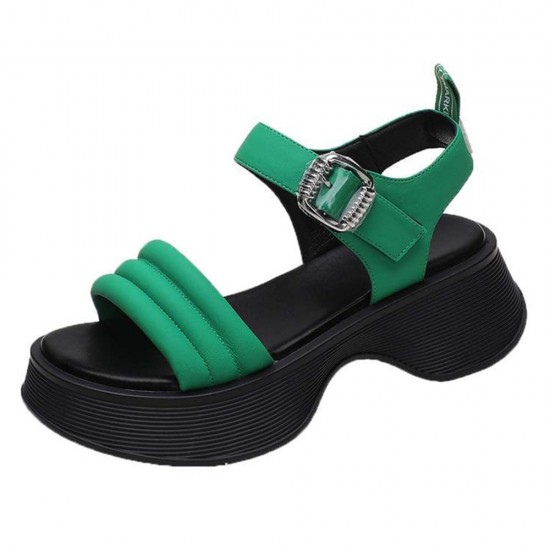 Buckle Closure Strappy Open Toe Muffin Sandals - Green |image