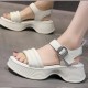 Buckle Closure Strappy Open Toe Muffin Sandals - Cream