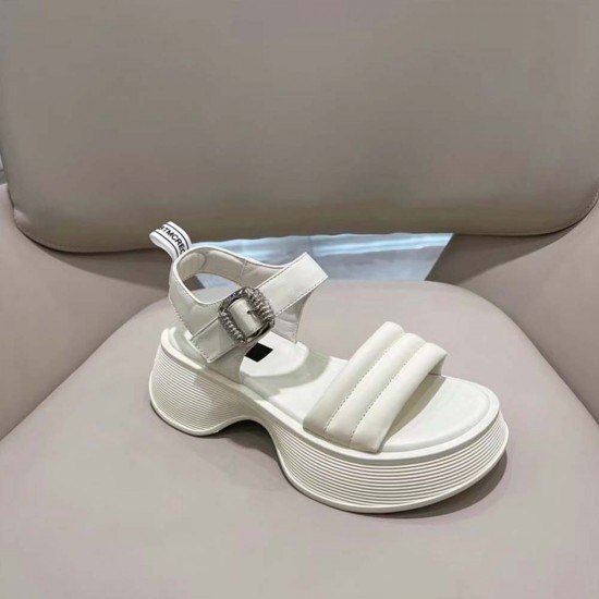 Buckle Closure Strappy Open Toe Muffin Sandals - Cream |image
