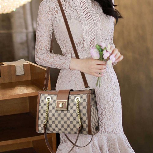 Stylish Messenger Check Box Women Shoulder Bags - Brown |image