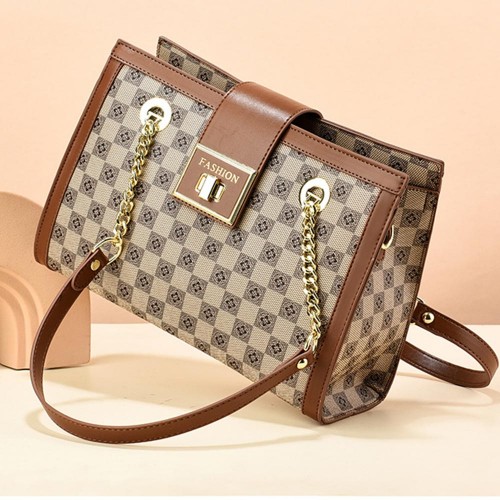 Stylish Messenger Check Box Women Shoulder Bags - Brown |image