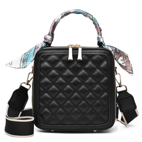 Trendy Rhombus Portable Square Messenger Women Shoulder bag - Black |image